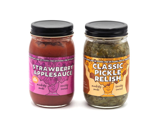 Fed Up Foods classic dill relish and strawberry applesauce
